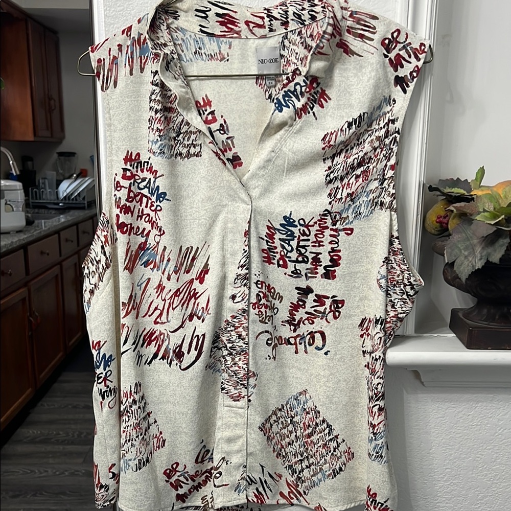NIC+ZOE Multicolor Script Blouse - Picture 2 of 7